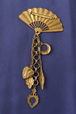 Pressed Brass Fan Charm Brooch