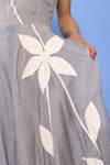 1950s Dove Grey Linen Appliqué Dress S