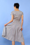 1950s Dove Grey Linen Appliqué Dress S