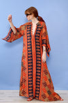 Kaiser Block Print Sweeping Cotton Caftan XS-M/L