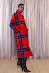 Ruby Plaid Fringed Blanket Coat S-L