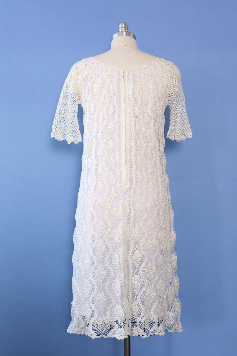 Cloud White Crochet Overlay Dress M-M/L