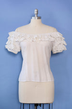 1950s Ruffled Eyelet Blouse S/M