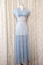 1930s Hazy Blue Lace Dress XS