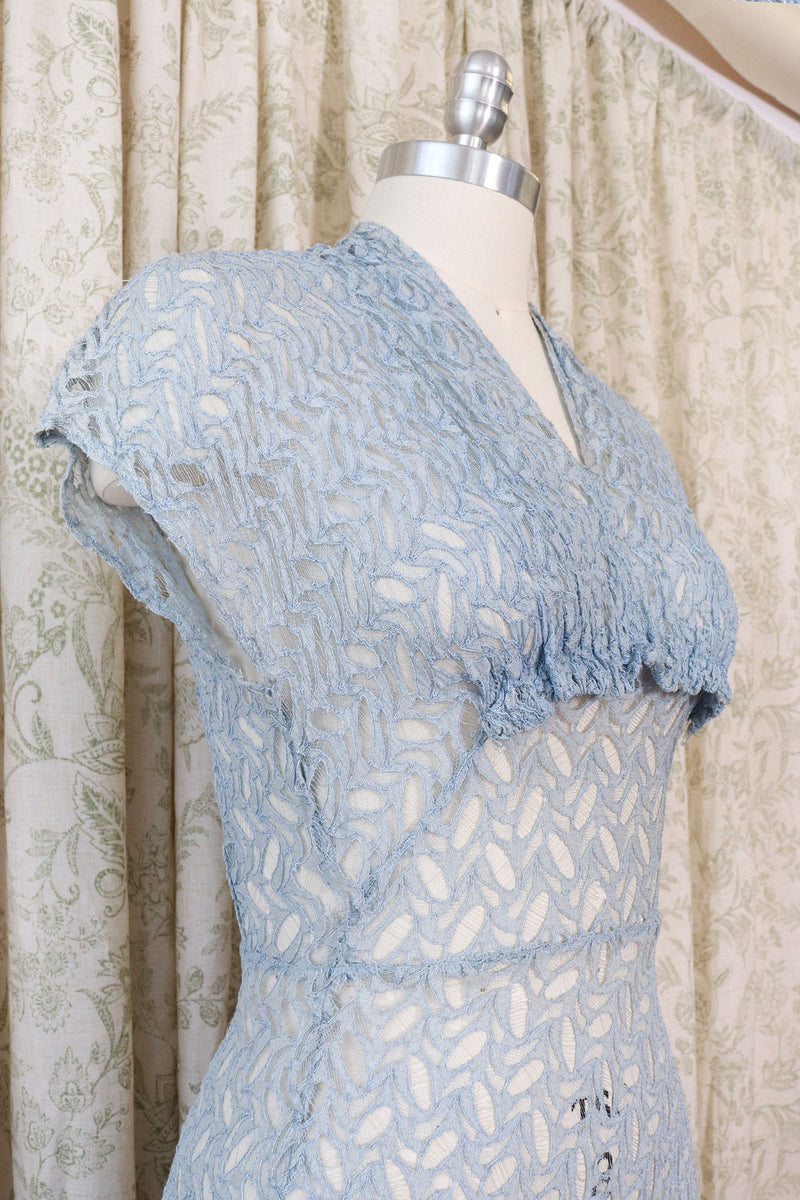 1930s Hazy Blue Lace Dress XS