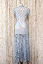 1930s Hazy Blue Lace Dress XS