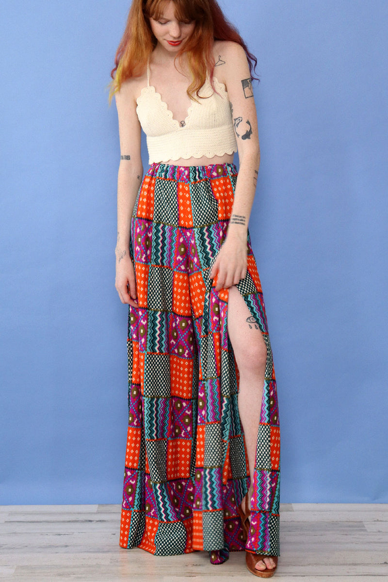 Mosaic Print Wrap Palazzo Pants S-L