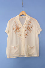 Creme Silk Embroidered Blouse M