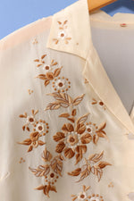 Creme Silk Embroidered Blouse M