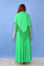 Electric Green Maxi w/ Fringe Shawl S-S/M