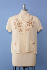 Creme Silk Embroidered Blouse M