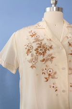 Creme Silk Embroidered Blouse M