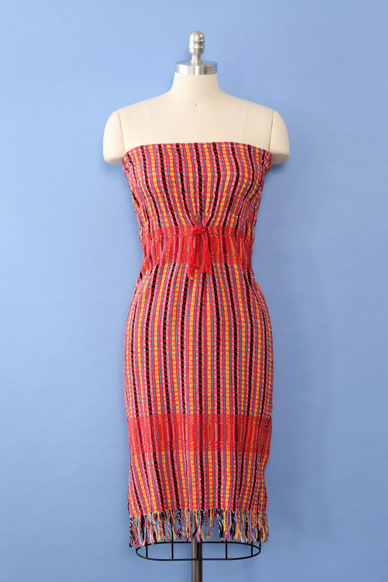 Soft Striped Fringed Tube Dress S/M