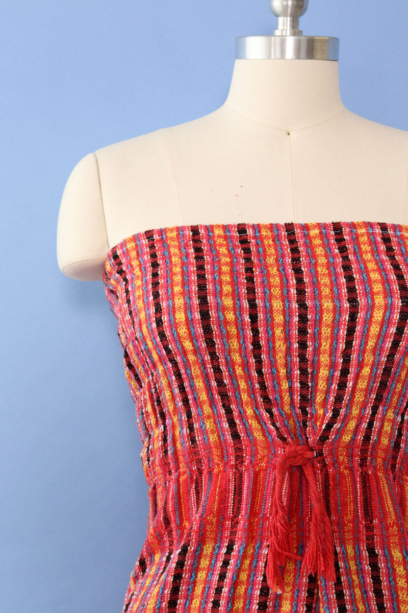 Soft Striped Fringed Tube Dress S/M