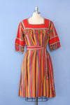 Rainbow Stripe Woven Fringe Dress M/L