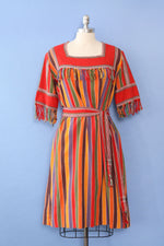 Rainbow Stripe Woven Fringe Dress M/L