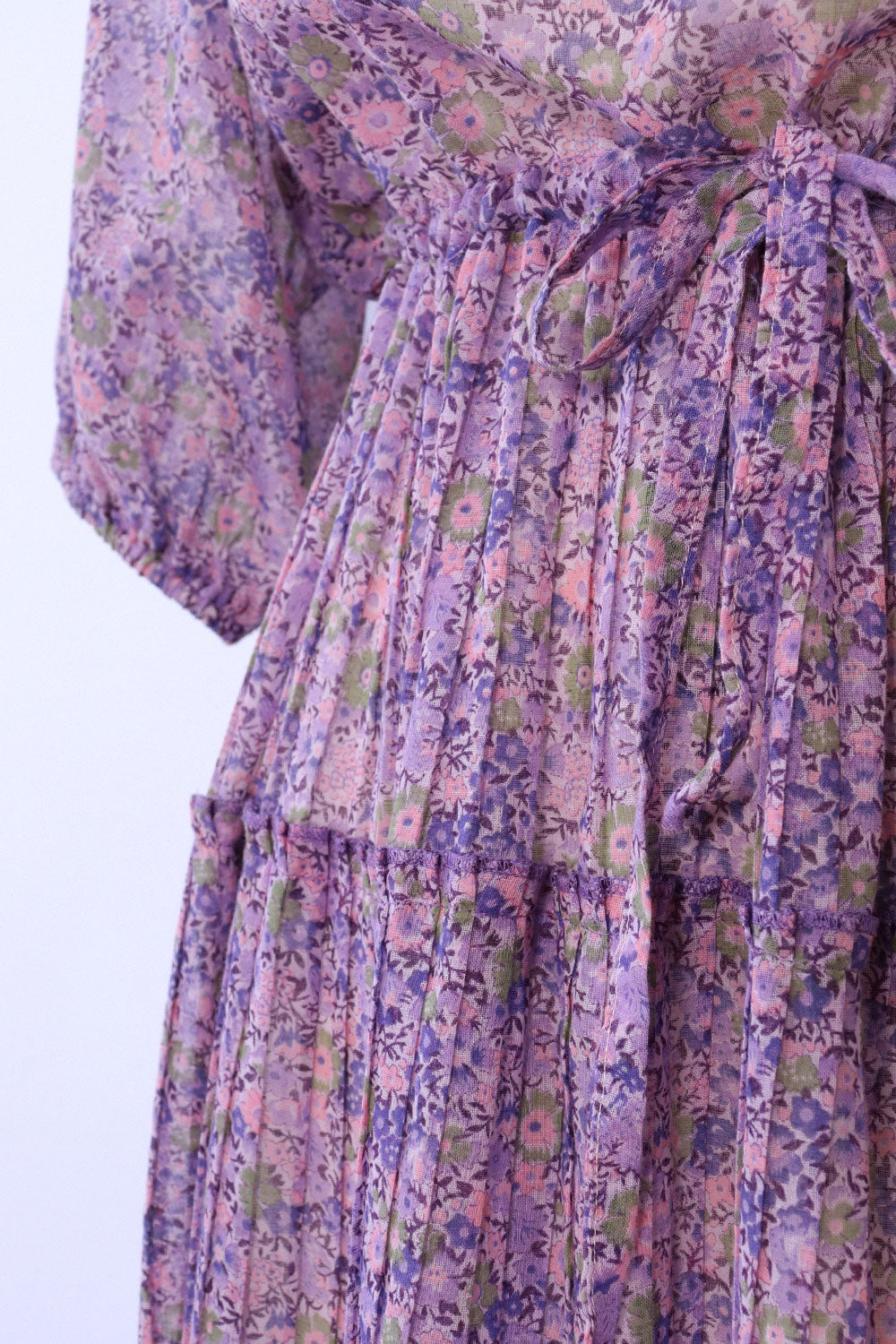 Lilac Pleated Floral Peasant Dress M/L