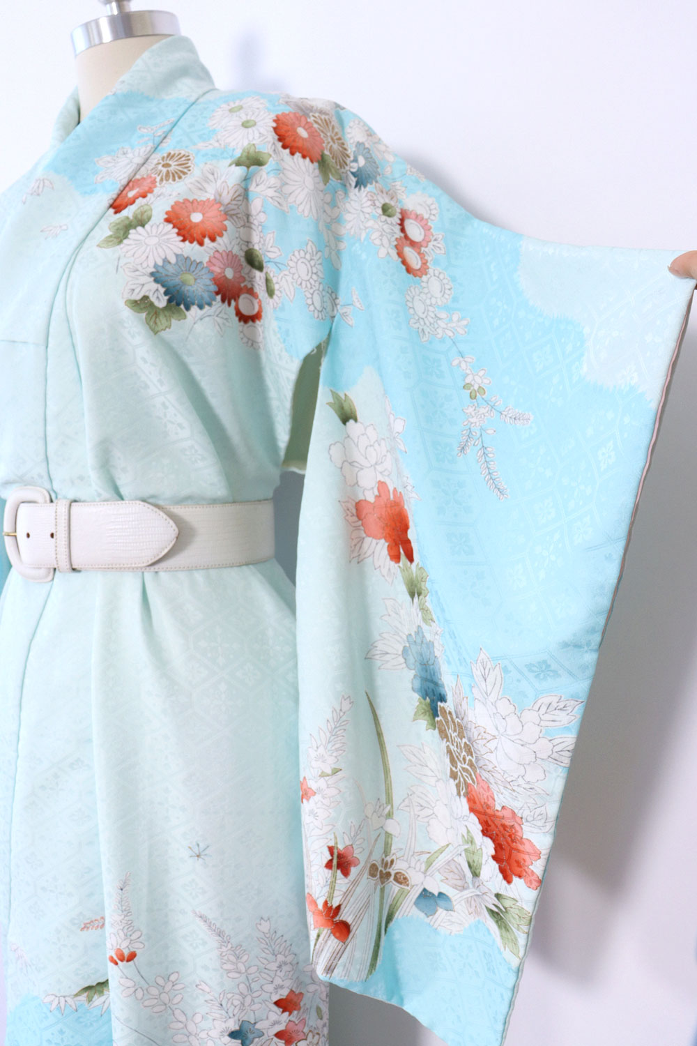 Sky Blue Golden Embroidered Kimono S-L