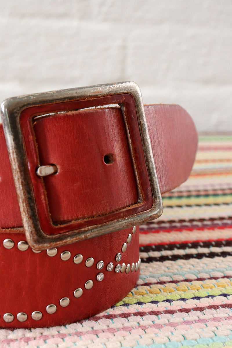 Studded Brick Leather Belt