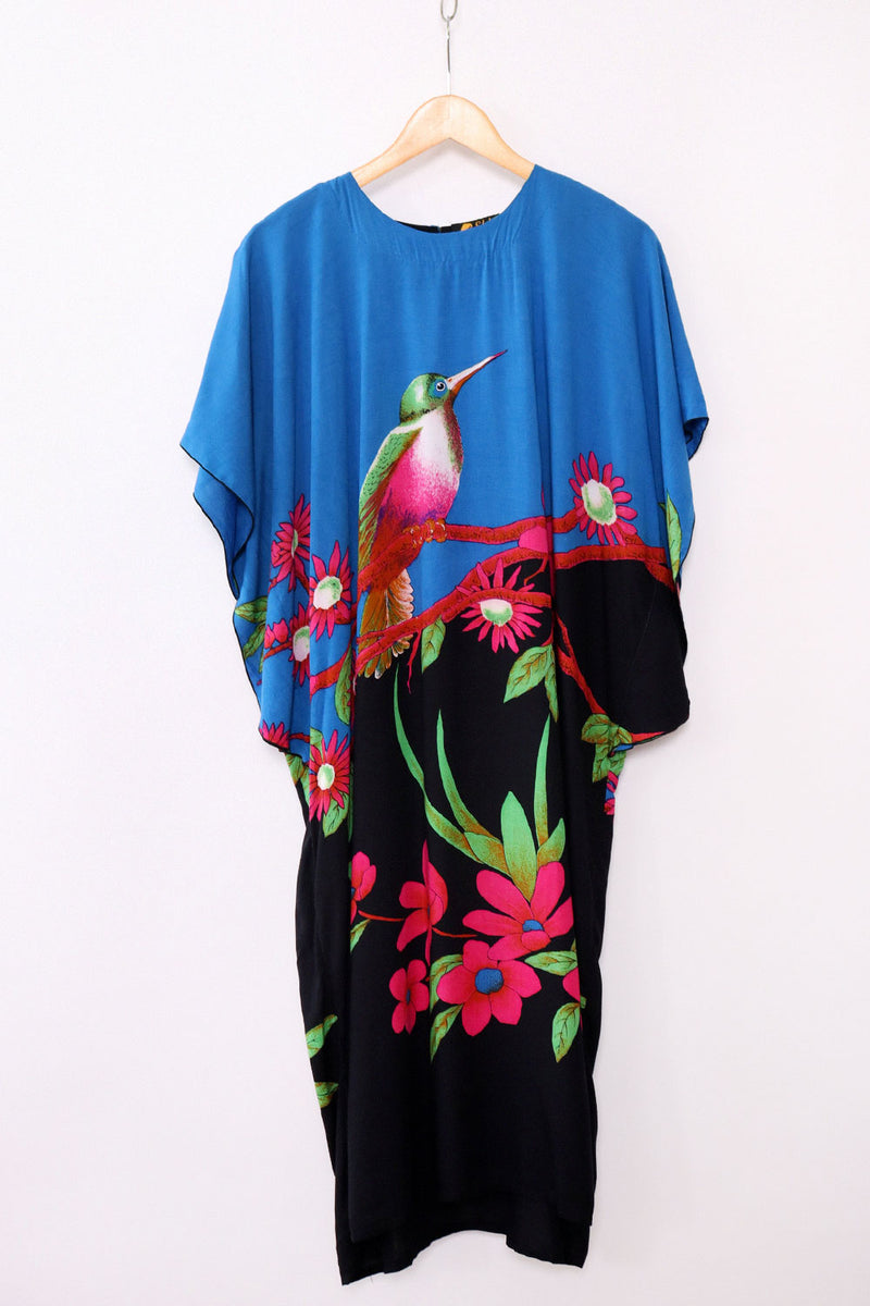 Blue & Fuchsia Batik Hummingbird Caftan S-L