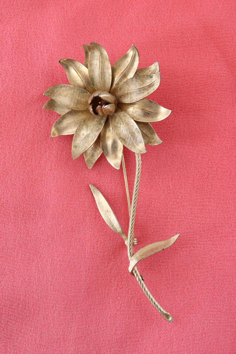 1960s Statement Brass Flower Brooch