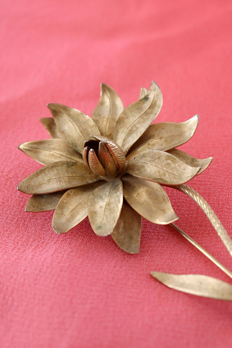 1960s Statement Brass Flower Brooch