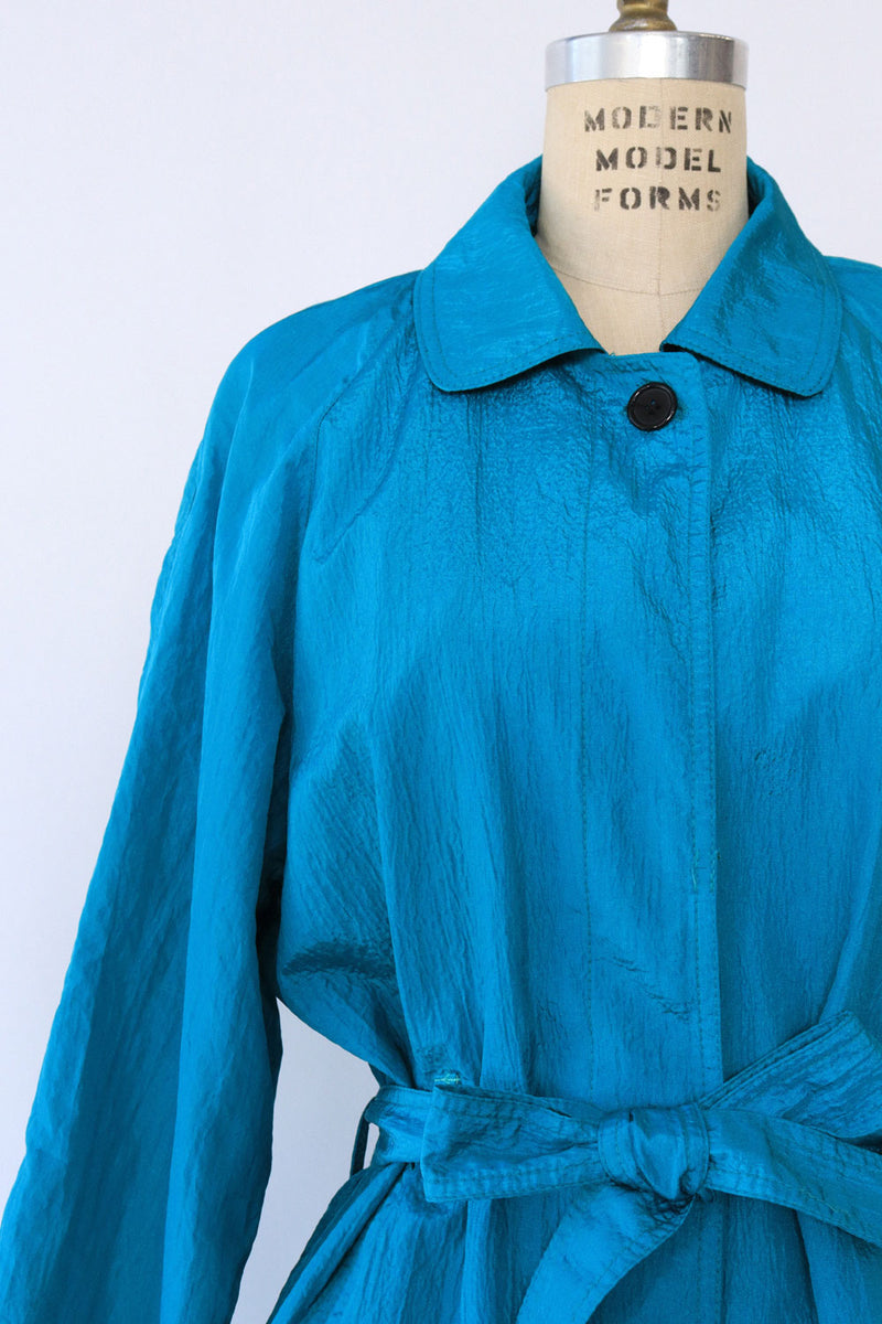 Teal Crinkle Trench Coat M