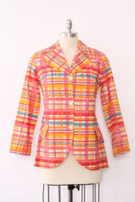 1970s Fruity Picnic Plaid Blazer S/M