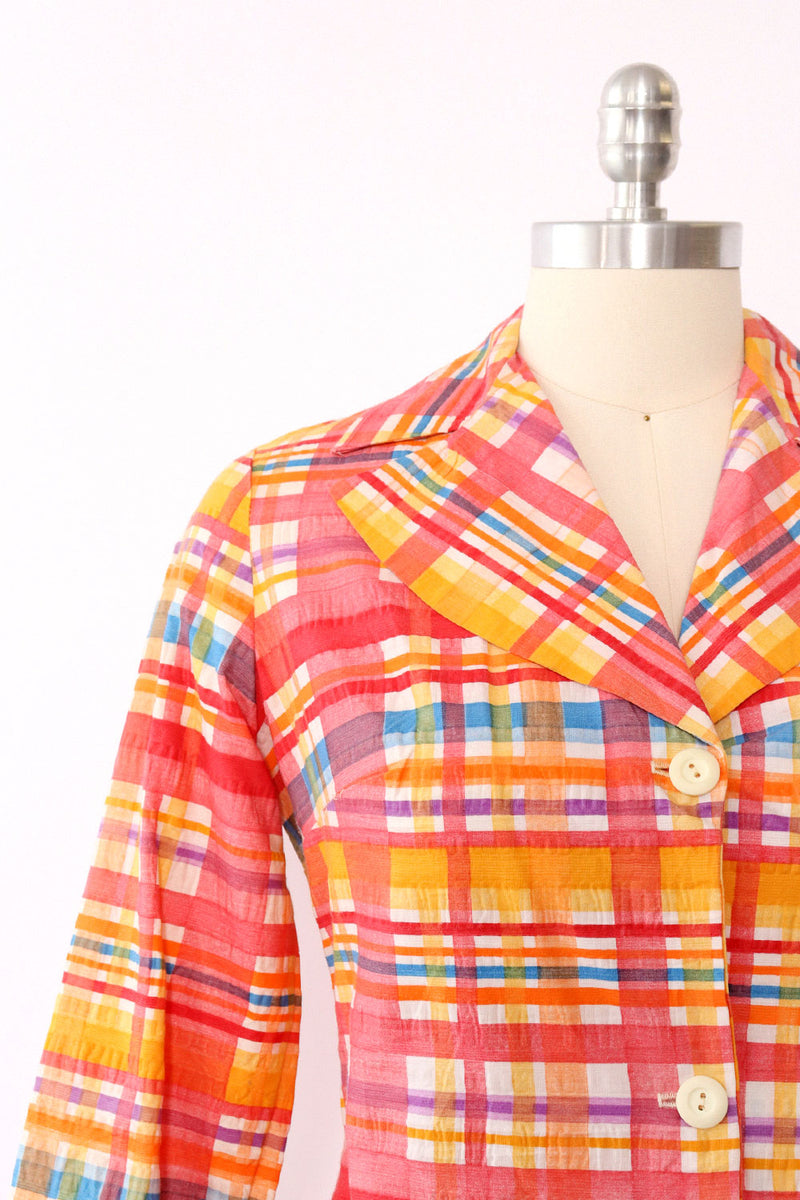 1970s Fruity Picnic Plaid Blazer S/M