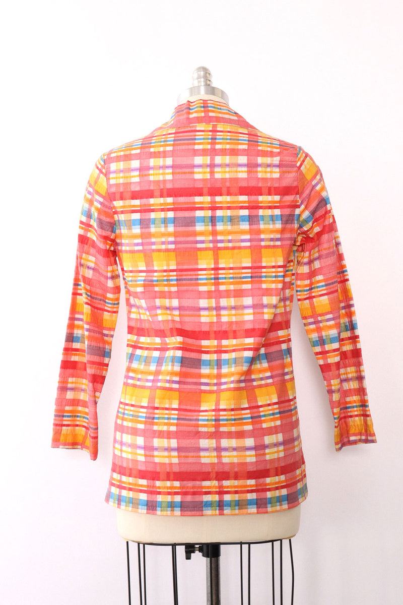 1970s Fruity Picnic Plaid Blazer S/M