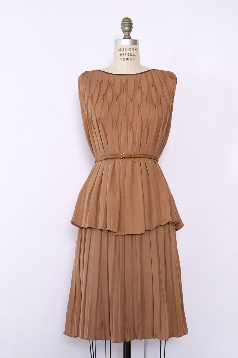 Nicole Miller Toffee Pleated Silk Ensemble M/L