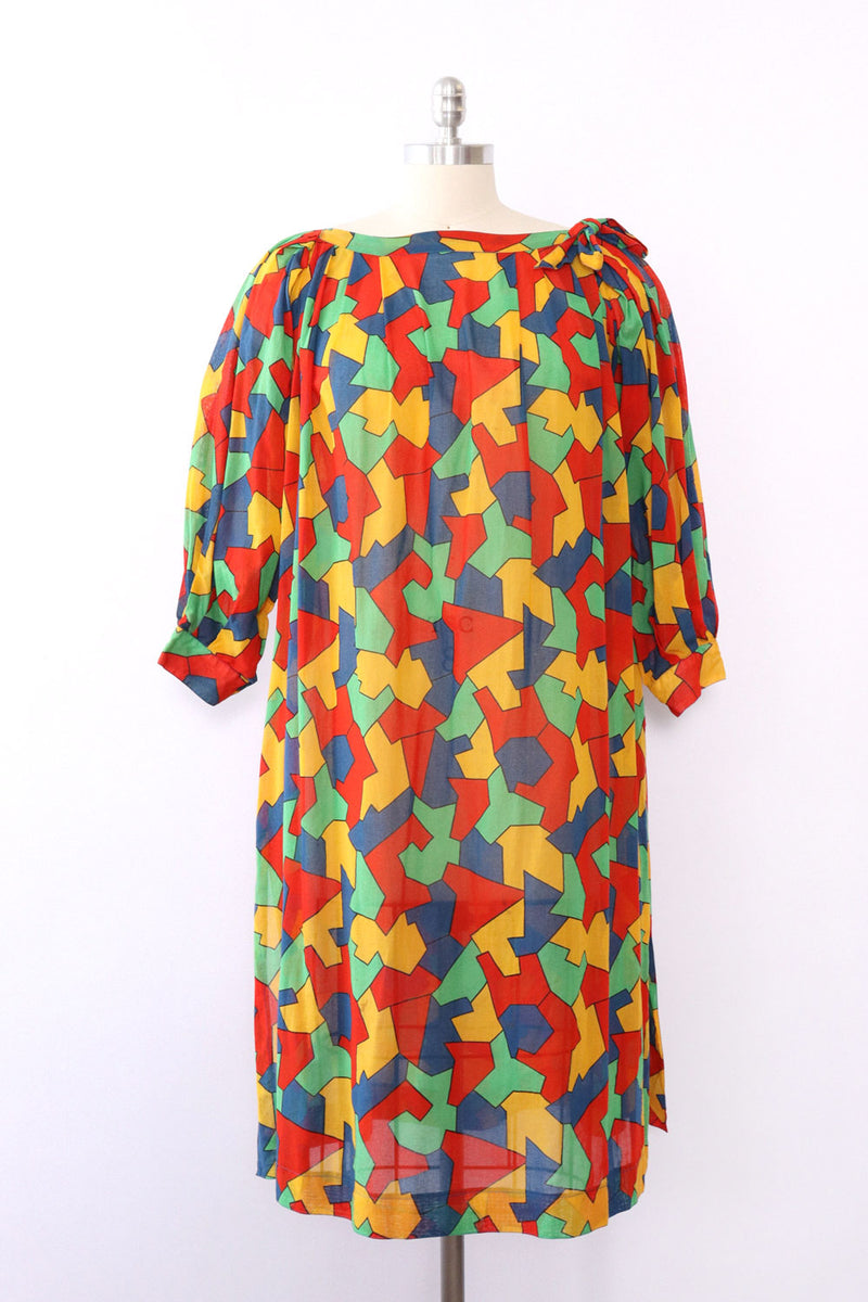 Jean Muir Puzzle Print Smock Dress S-L