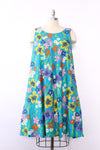 1960s Floral Cotton Trapeze Dress S/M