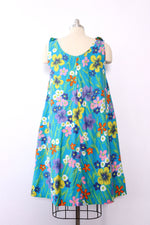 1960s Floral Cotton Trapeze Dress S/M