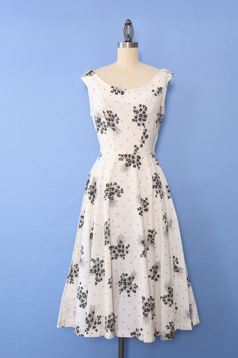 1950s Rhinestone Dotted Floral Sundress M