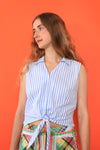 Light Blue Striped Cotton Top M