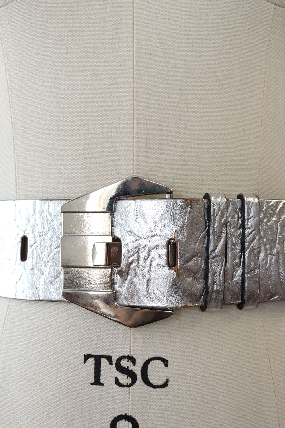 Wide Silver Leather Belt