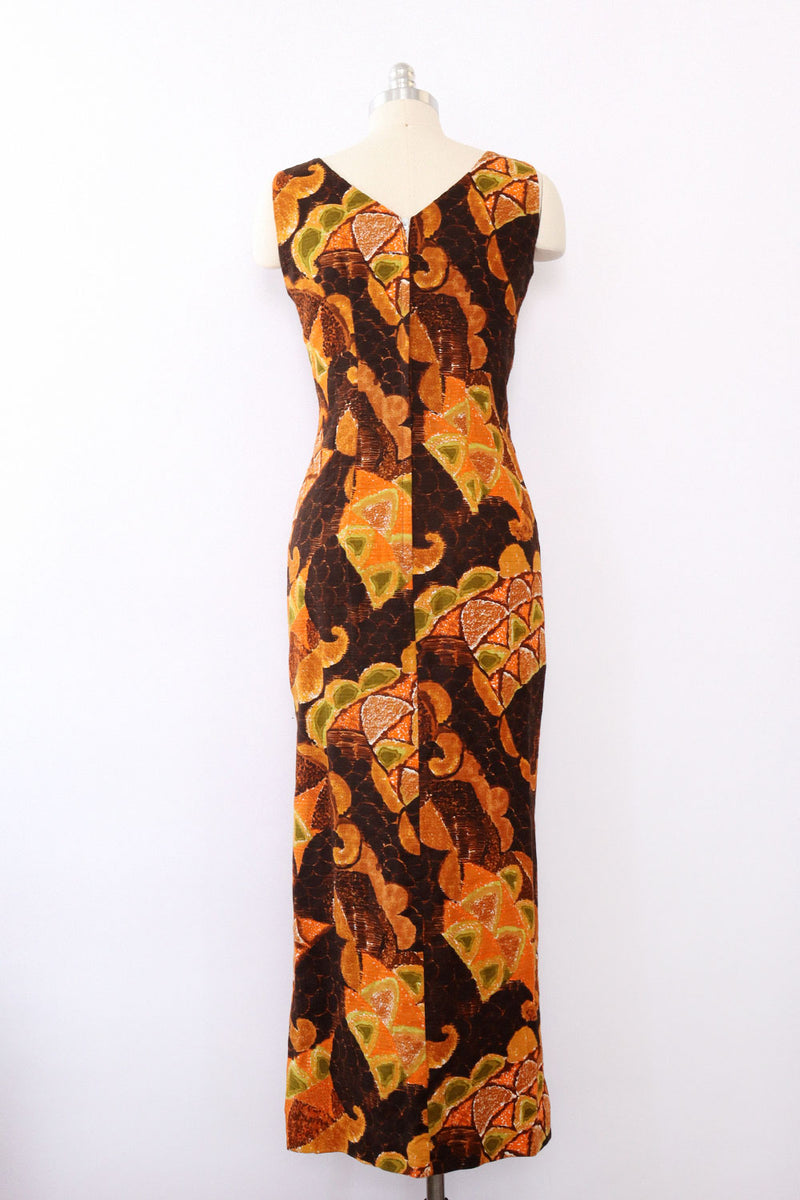 1960s Barkcloth Hawaiian Maxi M