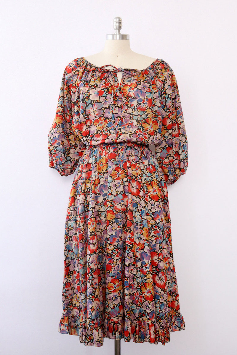 Watercolor Pansy Peasant Dress L/XL