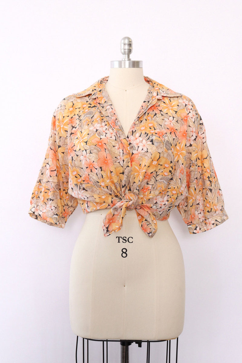 Peachy Floral Parrot Blouse M/L