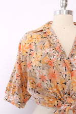 Peachy Floral Parrot Blouse M/L