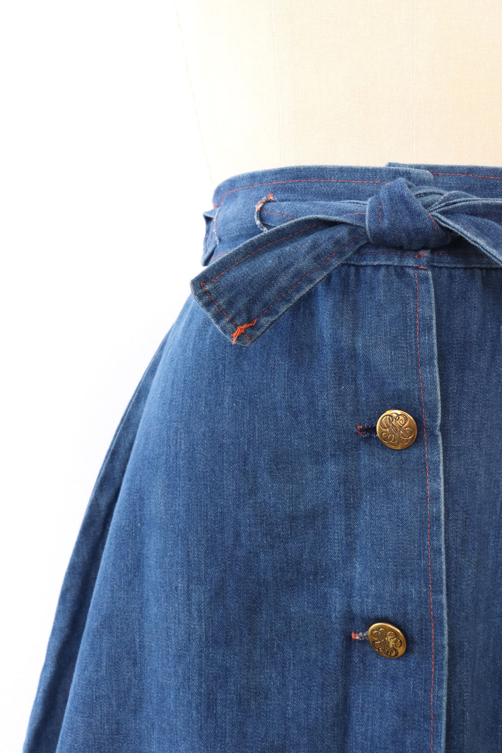 Denim Tie Button Skirt S