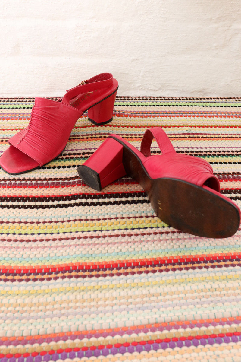 Hot Pink Ruched Leather Mules 6-6.5