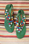 Bejeweled Green Leather Sandals 8.5-9