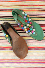 Bejeweled Green Leather Sandals 8.5-9