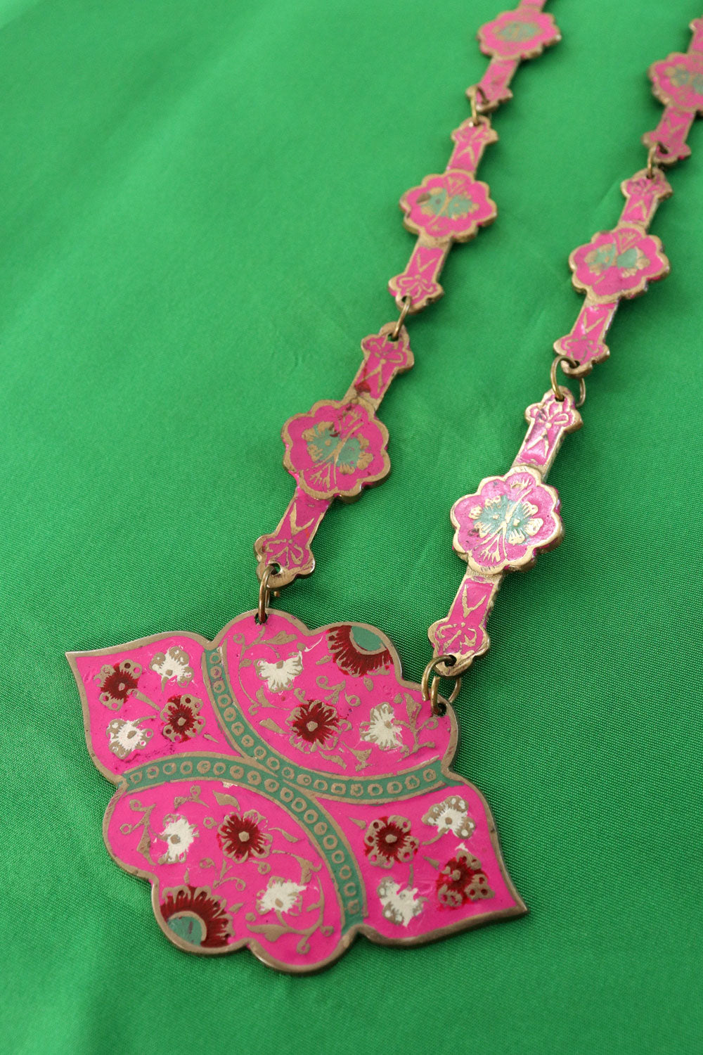 1960s Mulberry Enamel Brass Necklace