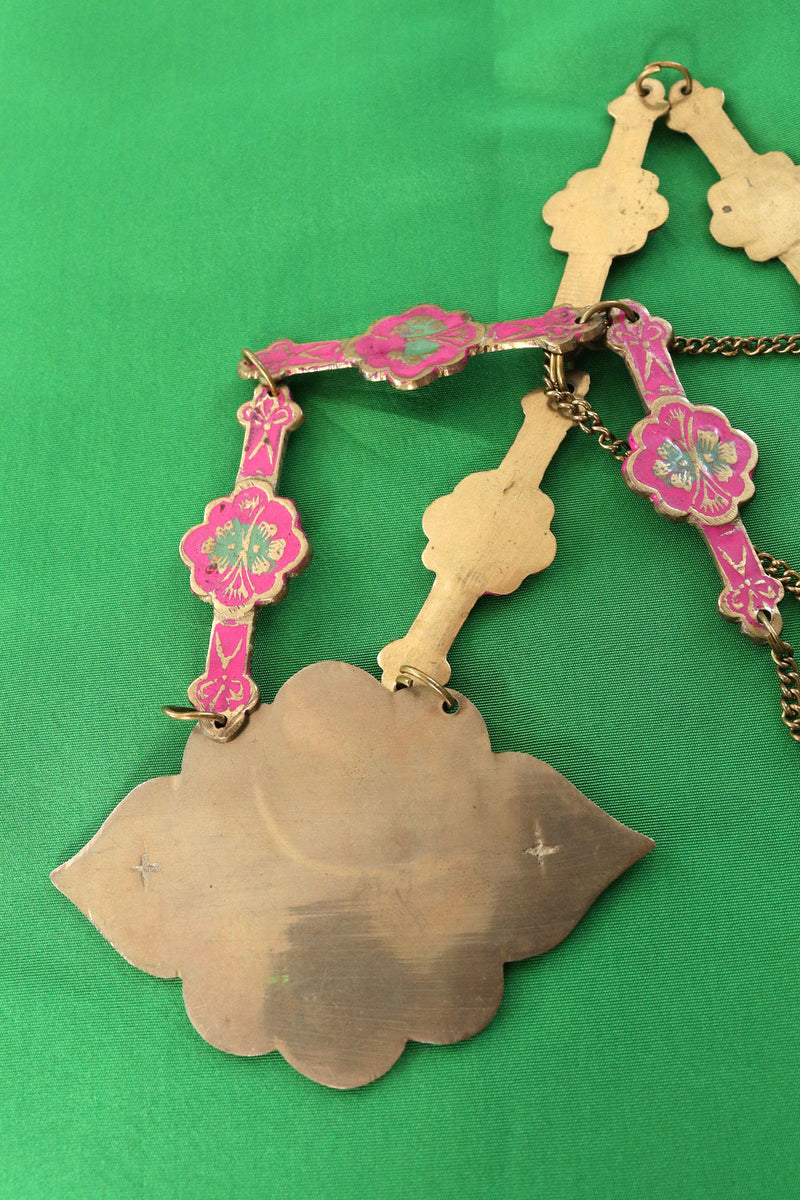 1960s Mulberry Enamel Brass Necklace