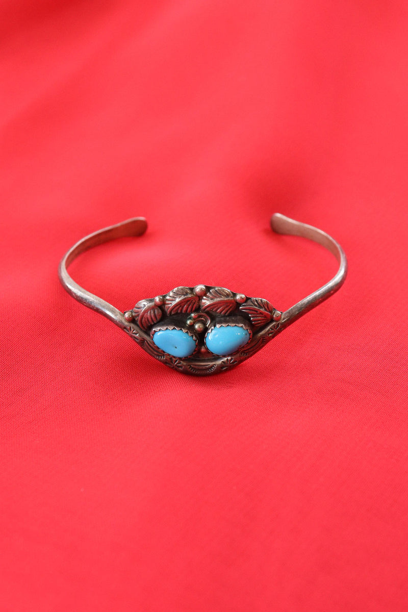 Silver Turquoise Leafy Cuff