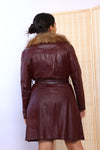 Plum Leather Fur Collar Trench L