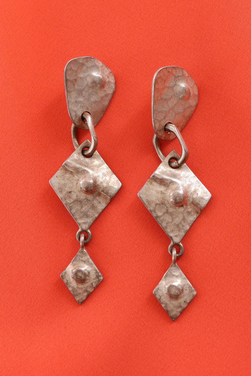 Hammered Pewter Long Earrings